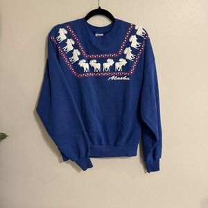 Vtg All American Apparel XL Pullover Alaska Wildlife Moose USA grannycore